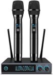 VeGue UHF Wireless Microphone, Metal Professional Dual Channel Handheld Dynamic Mic System, for Karaoke, Party, Church, DJ, Wedding, Meeting, Home KTV Set, Outdoor Events, 200ft(VW-022)