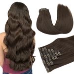 DOORES Human Hair Extensions Seamless Clip in Extensions, Light Dark Brown 20 Inch 7pcs 150g, Clip in Hair Extensions Human Hair Long Straight Hair Remy Thick Hair Thin Weft