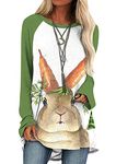 GRASWE Ladiess Cute Animal Graphic Shirt Funny Bunny Printeded Tops Casual Long Shirts Green Carrot M