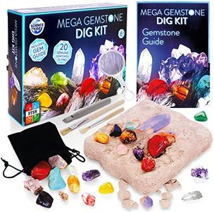 Science Kidz Mega Gemstone Dig Kit - 20 Real Life Gems & Crystals - Gemstones Excavation Kits for Kids - Gem Stones Digging Kit Set - Dig for Gems, Stones, Crystals & Rocks