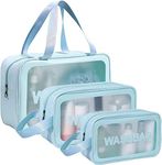 Travel Makeup Pouch Set Toiletry Bag Cosmetic Organizer Bag for Women and Girls Toiletry Storage Kit Set of 3 (Blue)