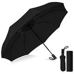 ORJILO Portable Auto Travel Umbrella - Umbrellas for Rain Windproof, Strong Umbrella for Wind and Rain, Auto Open Close Button and Perfect Car Umbrella for Men & Women (BLACK)