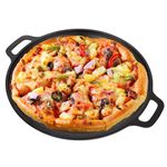 LOPYXBR Cast Iron Pizza Pan 12 Inch/30cm Cast Iron Skillet Pan with Handle, Pre-Seasoned Round Casts Irons Griddle Pans for Tortillas, Baking Stove, Grill BBQ and Camping, Oven Safes