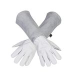 FZTEY Long Gardening Gloves, Breathable and Flexible Garden Safety Work Protective Leather Thorn Proof Gauntlets for Men & Women Birthday & Christmas Gifts (XS, White, 1)