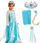 Butterfly Craze Children’s Snow Princess Costume Dress – Ice Queen Dress Up, Includes Gloves, Tiara, Blonde Braid & a Snowflake Wand, Perfect for Pretend Play, Dress-up & Birthday Parties, M 3-4yrs