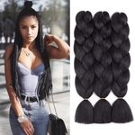 FANWYFYU Braiding Hair Kanekalon, 3Pack/Lot Ombre Braiding Hair Extensions High Temperature Synthetic 24inch Pre Stretched Braiding Hair (black)