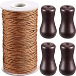 1.8 mm Braided Lift Shade Cord 55 Yards/Roll with 4 Pieces Wood Pendant for Aluminum Blind Shade, Gardening Plant and Crafts (Brown)