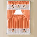 PREMIUS Amy 3-Piece Pineapple Embroidered Kitchen Curtain Set with Swag Valance, Elegant & Eye-Catching Look, Perfect Window Drape for Kitchen Space Orange, 60x36 Inches