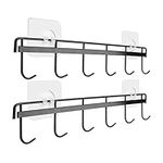 Jeowoqao Utensil Hangers with 6 Hooks Space Saving Wall Utensil Holder Kitchen Utensil Hooks No Drilling Wall Mounted Adhesive Wall Hooks Rack for Kitchen Bathroom Bedroom 2 Packs (Black)