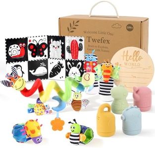 Twefex Wooden Montessori Learning Toy Set, Sensory and Thinking Play Set for Toddlers, 5-in-1 Bath Toys, Cloth Book, Hand and Foot Rattles, and Baby Sensory Toys Soft Hanging