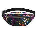 Focenat Fanny Pack for Women, Fashion Belt Bag with Adjustable Strap, Waterproof PU Leather Black Fanny Pack Women Waist Bag, Crossbody Waist Pack for Teen Girls Hiking Running Hiking Travellin