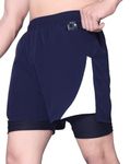 RynoGear Men's 2 in 1 Quick Dry Shorts with Liner and Towel Loop Gym & Running Shorts for Men with Inner Phone Pocket Navy Blue