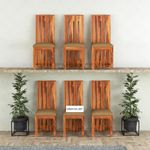 VINAYAK ART PLACE Wooden Dining Chairs Set of 6 | Dinning Chair Only | Big Long Chairs with Brown Cushion | Solid Sheesham Wood, Honey Finish