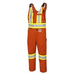 Pioneer FR 7-Pocket Overall Bib Work Pants, Premium Cotton & Nylon Blend, Reflective Stripes, Orange, L, V2540480-L