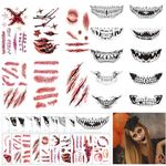 20 Sheets Halloween Tattoos, Halloween Scar Tattoo Fake Blood Sticker, Realistic Makeup Wound Suturing Scars Fake Tattoo, Suitable for Halloween/Role-Playing/Zombie Prank Parties Tattoo Stickers