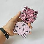 Diamond Painting Compact Mirrors, DIY Pocket Makeup Mirror with Diamond Art Painting Cover, Portable Travel Handheld Folding Small Mirror Crafts Gifts for Kids Women Girls(Pink cat)