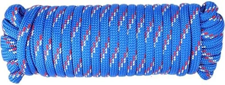 Wellmax Diamond Braid Nylon Rope - 3/8 Inch by 50 Feet Blue Color - Extra Strength, Sunlight and Weather Resistant - Heavy Duty Construction