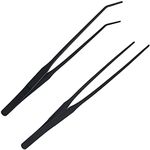 2 Pcs Feeding Tongs, Aquarium Tweezers Stainless Steel Straight and Curved Tweezers Set 27cm/10.6 inches Aquascaping Tools for Hold Worms, Reptiles, Lizards, Bearded Dragon (Black)