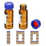 PATIKIL 2ml Autosampler Vial, 100 Pack Pre-Slit Septa HPLC/GC Vials 9-425 Lab Amber Vials Sample Vial Screw Cap Writing Patch PTFE & Silicone for LC Stamper