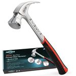 FIRSTINFO H58120 One-piece Patented 20 oz Curved Claw Hammer with Magnetic Nail Holder and Shock Reduction Grip, 50% Larger Strike Face