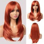 Long Copper Red Layered Wig 22 Inch Synthetic Wigs for Women Heat Resistant Fiber Straight Wig with Bangs for Daily(22Inch/Copper Red)