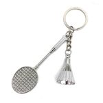 Excite Store Badminton Racket Keychain |Racquet & Shuttlecock Metal Sports Keyring Sports Gifts for Car Bike Boys (Silver)