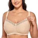 Gratlin Women's Nursing Bra Large Breasts Without Underwire Cotton Support Pregnancy Bra, Beige, 36K