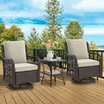 GAOMON 3 Pieces Outdoor Swivel Rocker Chair Set of 2 with Small Side Table, 360-Degree Swivel Rocking Chair, Outdoor Rocking Chair Set for Patio Porch Pool (Dark Brown Wicker/Apricot Cushion)