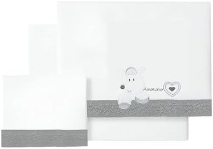 various-Juego De Sábanas para Cuna 60 x 120 cm, Bebe Primavera y Otoño Tipo 100% Algodón Extrasuave Fafricado en España-(Bajera+encimera+Funda Almohada-Corazon Amoroso Color BCO/Gris