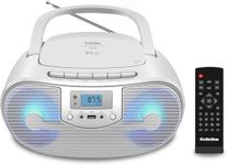 Gelielim Portable Stereo CD Player Boombox, FM Radio with Bluetooth, Remote Control, Headphone, Mic Jack, LED Light Support CD-R/RW/MP3, USB, AC/Battery Operated, Gift for Elderly, White