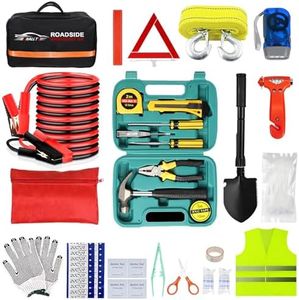 Car Emergency Roadside Tool kit,Road Side Safety Assistance Kit for Women Men Adult,Auto Truck Vehicle Emergency Bag with Shovel Jumper Cable First Aid Kit Blanket Front Rear Cover Alignment Tool