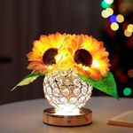 Silk Sunflower Crystal Vase LED Lamp for Womens Gifts, for Womens Mom Wife Friends Her Christmas Anniversary Birthday Gifts, Perfect Ideal for Bedroom Ambiance Charming Gifts (SUNFLOWER ROUND)