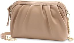Vaschy Clutch Purse for Women,Fashion Ruched Vegan Leather Small Formal Evening Handbag Crossbody Shoulder Bag Wedding,Party Apricot