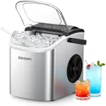 EUHOMY Countertop Ice Maker Machine with Handle, 25.5lbs in 24Hrs, 9 Ice Cubes Ready in 6 Mins, Auto-Cleaning Portable Ice Maker with Basket and Scoop, for Home/Kitchen/Camping/RV. (Silver)