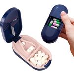 2-in-1 Pill Cutter for Small Pills with Dispenser - Portable Tablet Cutter for Small Pills with Stainless Steel Blade - Cuts Pills, Vitamins, Tablets (Blue)