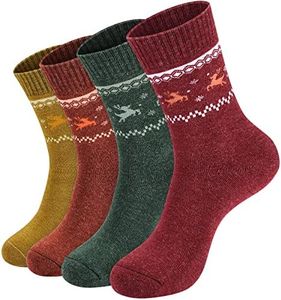 NinetoFiveLife Pack of 4 Winter Warm Thick Wool Socks Women socks Hiking Socks Outdoor Recreation Socks for Women Christmas socks Soft and Comfortable Terry Socks, Red, Yellow, Green, Orange
