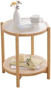 Tiita Rattan Nightstand Side Table, Bamboo Accent Bedside Tables, Glass Coffee Tables, Boho Wooden End Table with Storage for Small Space, Living Room and Bedroom