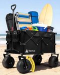 Hikenture Beach Wagon with Balloon Wheels, 9" PU Tires Wagon Cart Foldable, 140KG Capacity Heavy Duty Collapsible Wagon Beach Cart, Extra Large Utility Folding Wagon with Big Wheels for Sand (140L)