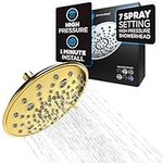 SparkPod 7 Spray Settings Shower Head - Adjustable High Flow Shower Head with Mist Setting - Showerhead Replacement Head for The Bathroom (8 Inch, Gold)