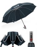 ISABRELLA Umbrella for Men - Reverse Umbrella with Automatic One-Touch Open - Umbrella 3 fold with 360° Reflective Strip - Folding Umbrella Suitable for Rainy Days (Blue)