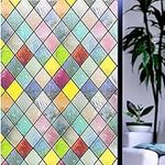 Wisomhome Privacy Window Film, Stained Glass Rainbow Window Tint, Glue Free 3D-Laser Decorative Window Stickers Anti UV for Home,Office (17.5" X 78.7" (44.5 X 200cm))