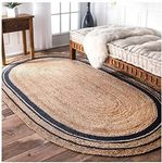 Ripaz Vogue Jute Rug Natural Jute Hand Braided Oval Shape Area Rug Hallway Rug Living Room Rug (60 x 90 cm (2x3 Feet), Beige + Black Line)