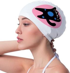 COPOZZ Women‘s Swim Cap for All Hair - Large, Comfortable Silicone Swimming Cap, Waterproof Design for Long, Short, Thick & Curly Hair | Secure & Comfortable Fit (Kittens-12yrs+)