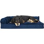 Furhaven Pet Dog Bed - Deluxe Orthopedic Plush Faux Fur & Velvet L Shaped Chaise Lounge Living Room Corner Couch Pet Bed w/ Removable Cover for Dogs & Cats, Deep Sapphire, Medium, (L Chaise) Velvet Deep Sapphire, 2. Medium (44336405BX)