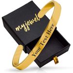 Myjewel Personalized Gold-Plated Stainless-Steel Cuff Bracelet with Free Custom Inspirational Text Engrave Name Mantra Text Minimalist Bracelet for Men & Women (6MM Gold)