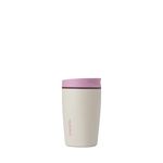 Owala SmoothSip Slider Insulated Stainless Steel Coffee Tumbler, Reusable Iced Coffee Cup, Hot Coffee Travel Mug, BPA Free 12 oz, Pink/Tan (Daybreak)