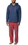 PajamaGram Mens Flannel Pajamas Sets - Pajamas for Men, Hoodie Top, Red & Blue Plaid, 3X Tall