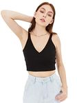 Istyle Can Black Sleeveless V Neck Women's Crop Tank Top (X-Small, Black)