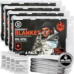 72 HRS (Pack of 4) MIL-SPEC 137 × 224 cm Emergency Blanket-Mylar Blanket, Thermal Blanket Emergency, Waterproof, Retains 90% Body Heat for Winter Camping, Hiking, First Aid, Extreme Weather