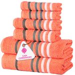 Casa Copenhagen Exotic 5.10 Designed in Denmark 525 GSM Decorative Kitchen & Bathroom Egyptian Super Soft Cotton 6 Piece Towel Set, Includes 2 Bath Towels 2 Hand Towels 2 Washcloths –Living Coral